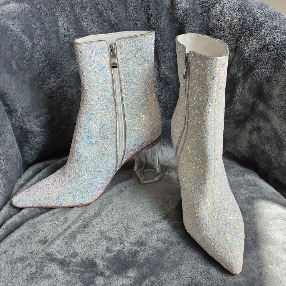 Sparkle Boot Size 8 White Sparkle Clear Heel Bootie - NWOT